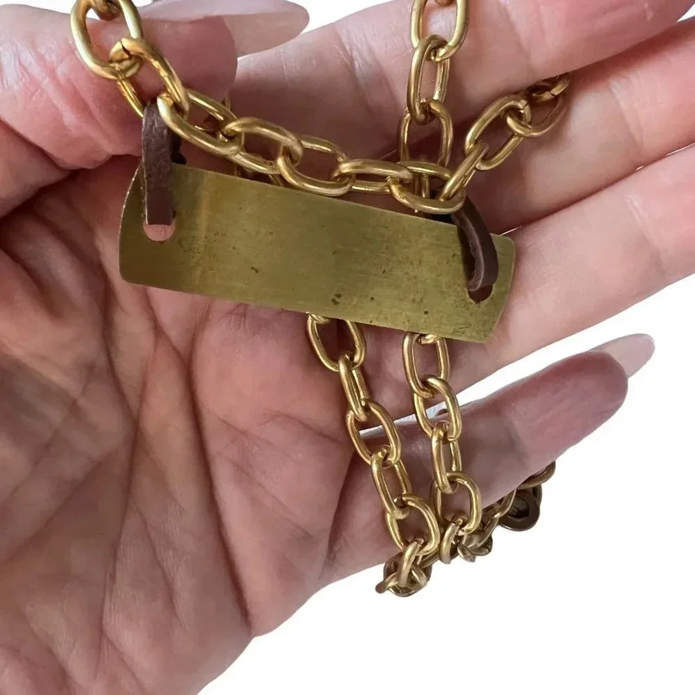 Brass Chain Link Nameplate Necklace - Picture 6 of 8